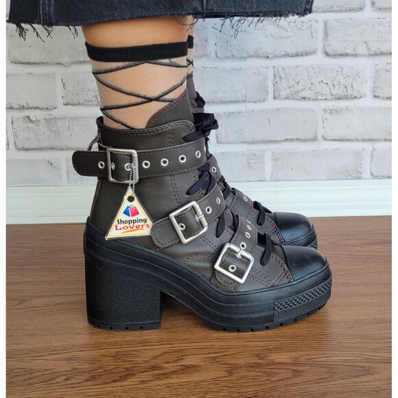 ❤️Converse Chuck 70 De Luxe Heel Leather Buckles Womens Boots Sz 7 Brown A12209C - Picture 11 of 12